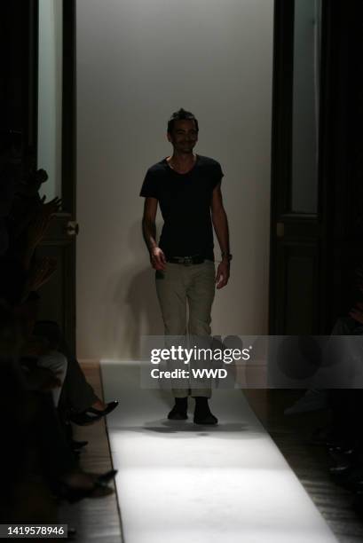 Designer Christophe Decarnin on the runway after his Balmain spring 2007 show.