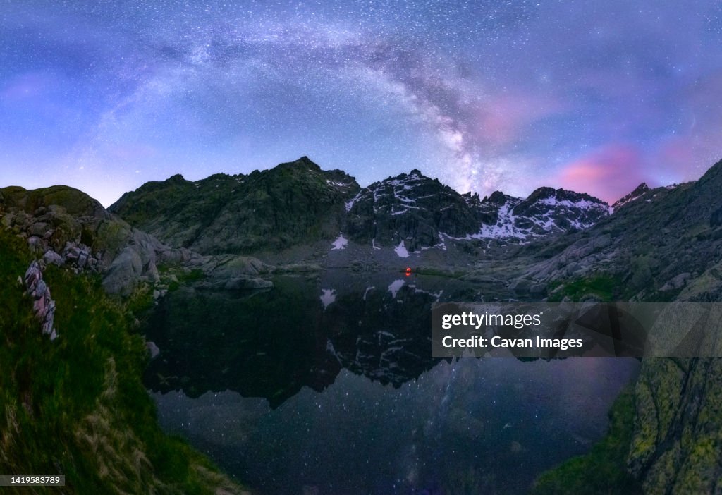 Arch of via lactea at higth mountains lake at night