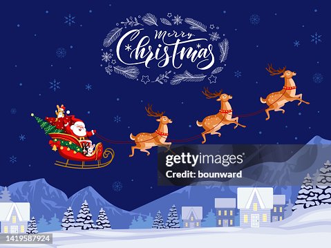 Santa Claus On A Sleigh Background High-Res Vector Graphic
