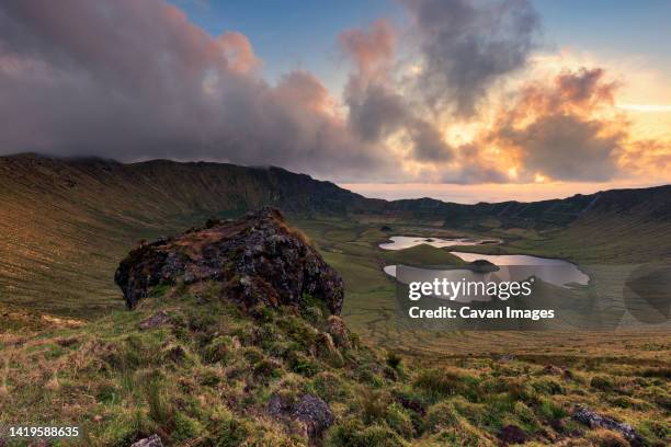 corvo island in azores island - corvo azoren stock-fotos und bilder