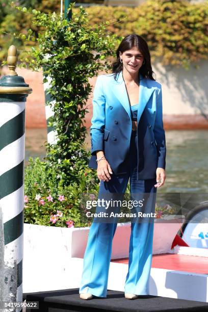 Elisa Sednaoui is seen arriving at the Excelsior pier during the 79th Venice International Film Festival on August 31, 2022 in Venice, Italy.
