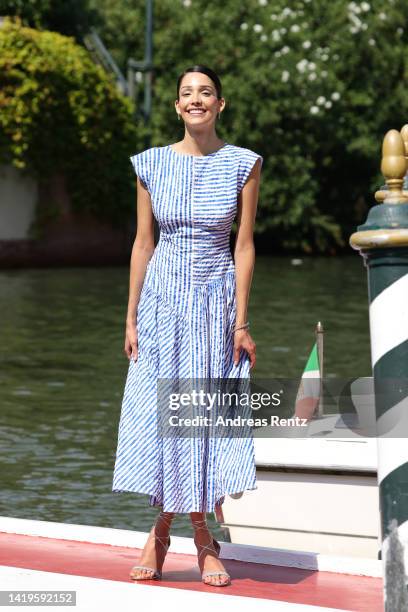 Zión Moreno is seen arriving at the Excelsior pier during the 79th Venice International Film Festival on August 31, 2022 in Venice, Italy.