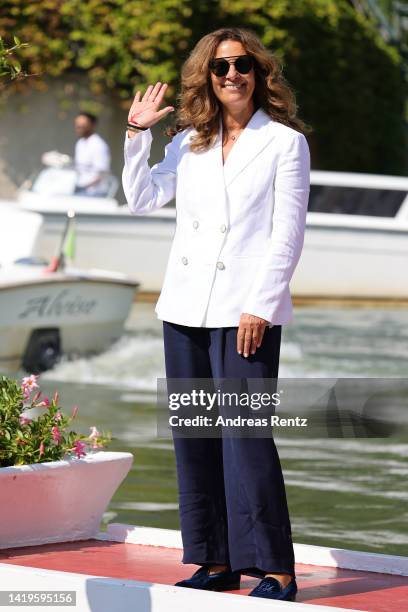 Roberta Armani is seen arriving at the Excelsior pier during the 79th Venice International Film Festival on August 31, 2022 in Venice, Italy.