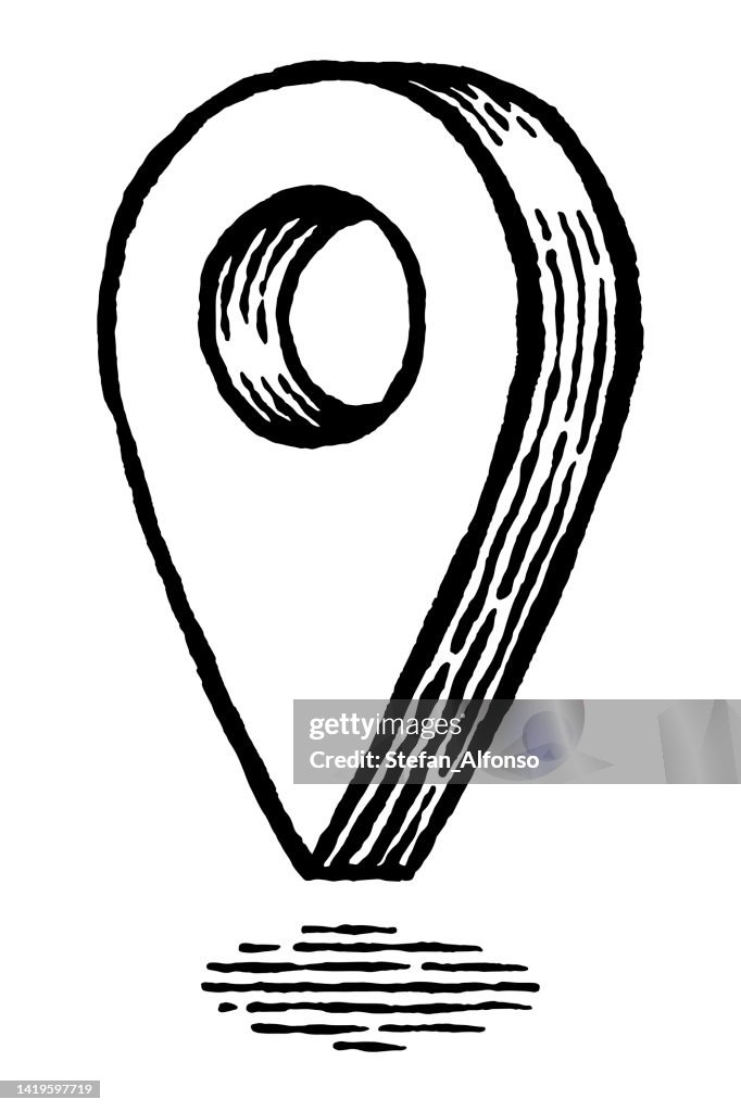 Dessin vectoriel d’un symbole d’épingle de carte dans un style de gravure
