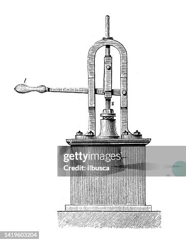 Antique illustration, physics principles and experiments: Static forces, Hydraulic press Antique illustration, physics principles and experiments: Static forces, Hydraulic press