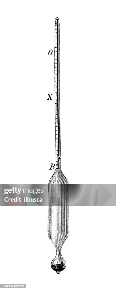 Antique illustration, physics principles and experiments: Static forces, hydrometer