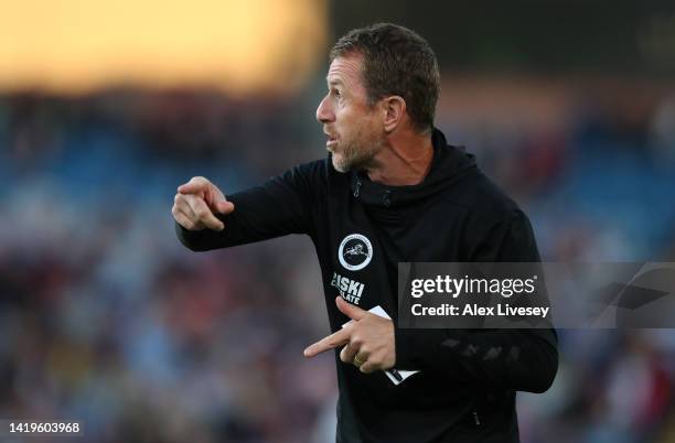 Gary Rowett, Manager of Millwall reacts during the Sky Bet Championship between Burnley and Millwall at Turf Moor on August 30, 2022 in Burnley,...