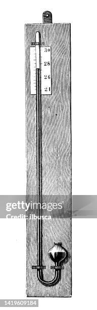 antique illustration, physics principles and experiments: barometer, pressure gauge - barometer stock illustrations