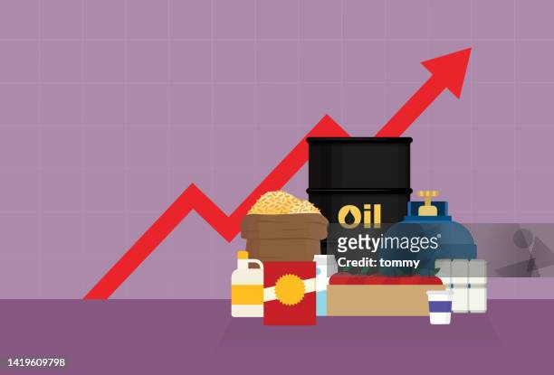 stockillustraties, clipart, cartoons en iconen met commodity with a red graph - shoppers ahead of consumer price index