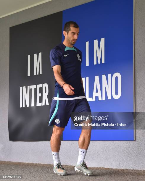 Henrikh Mkhitaryan of FC Internazionale arrives before the FC Internazionale training session at the club's training ground Suning Training Center at...