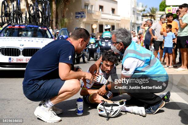 Julian Alaphilippe of France and Team Quick-Step - Alpha Vinyl reacts to a fall during the 77th Tour of Spain 2022, Stage 11 a 191,2km stage from...