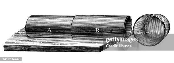 antique illustration, physics principles and experiments: sound and vibrations, air column into pipe - vibration testing stock illustrations