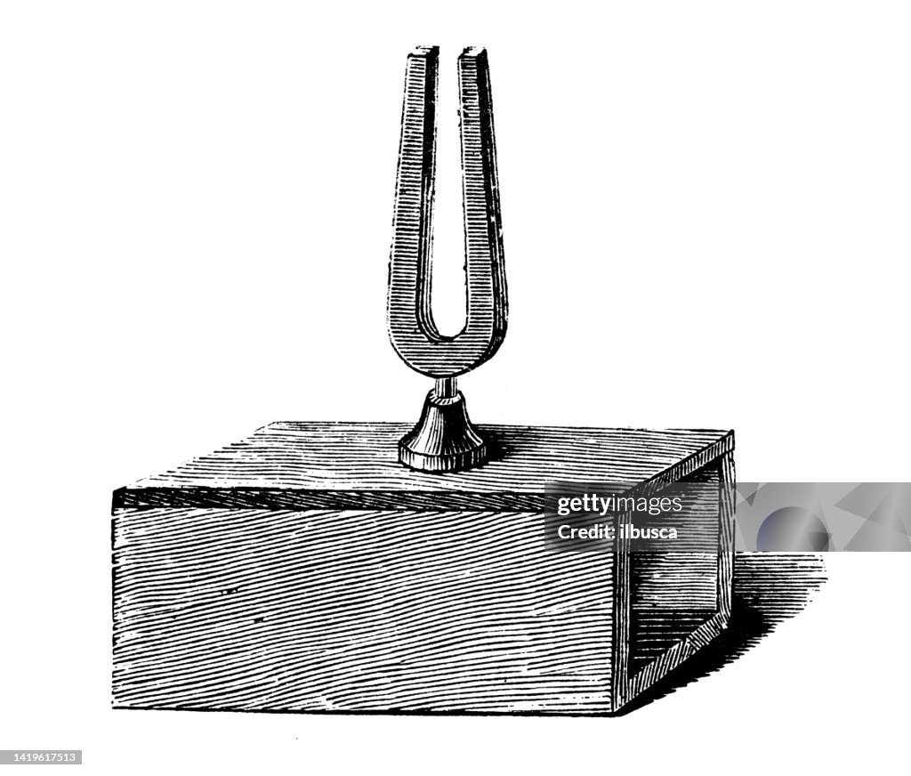 Antique illustration, physics principles and experiments: Sound and vibrations, Diapason