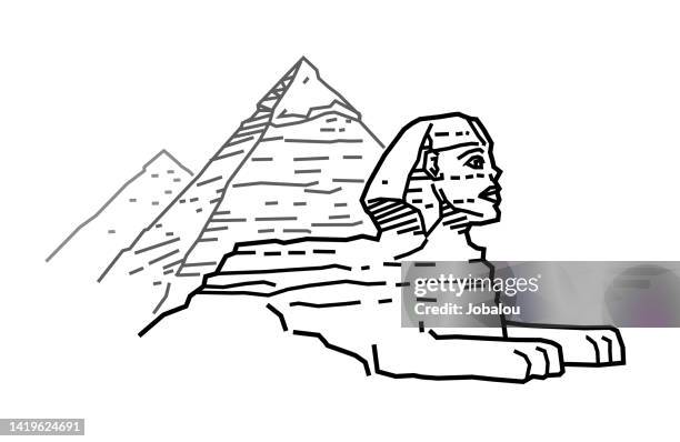 great sphinx and pyramids in egypt - ancient egypt stock illustrations
