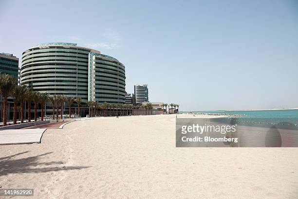New apartment blocks are seen on the beachfront at the Al Muneera development during a media tour organized by Aldar Properties PJSC, Abu Dhabi's...