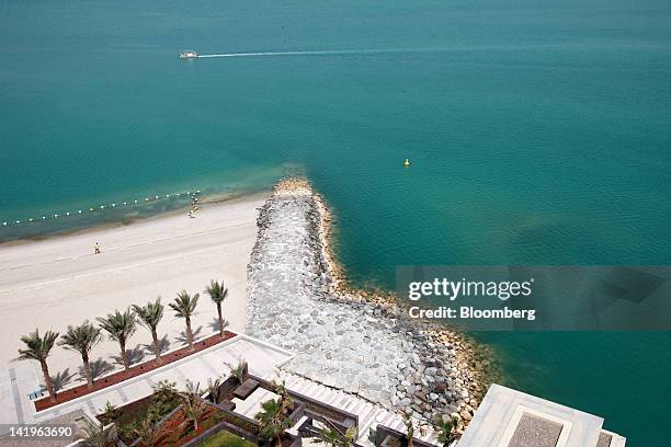 The beachfront is seen from a property at the Al Muneera development during a media tour organized by Aldar Properties PJSC, Abu Dhabi's biggest real...