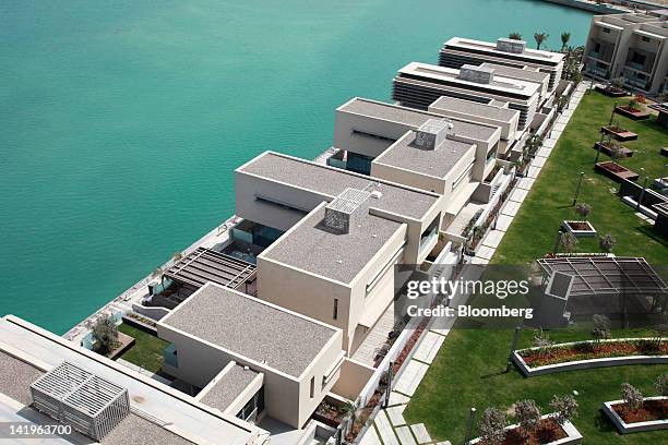 New apartment blocks are seen on the waterfront at the Al Muneera development during a media tour organized by Aldar Properties PJSC, Abu Dhabi's...