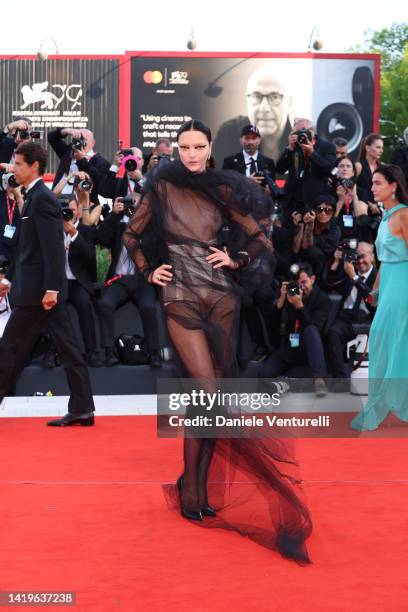 Mariacarla Boscono attends the "White Noise" and opening ceremony red carpet at the 79th Venice International Film Festival on August 31, 2022 in...