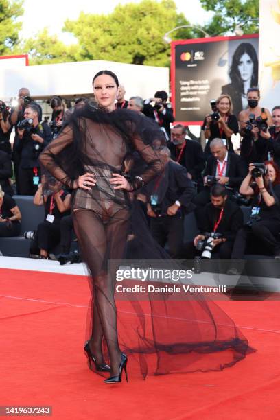 Mariacarla Boscono attends the "White Noise" and opening ceremony red carpet at the 79th Venice International Film Festival on August 31, 2022 in...