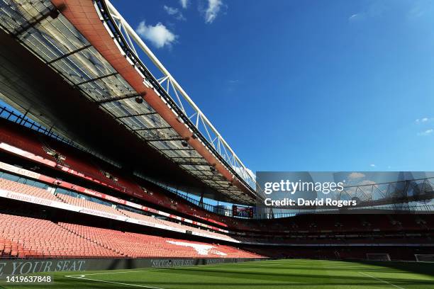 General view inside the stadium prior to the Premier League match between Arsenal FC and Aston Villa at Emirates Stadium on August 31, 2022 in...