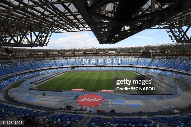 General view of Stadio Diego Armando Maradona, the home stadium of S.S.C. Napoli, prior to the Serie A match between SSC Napoli and US Lecce at...