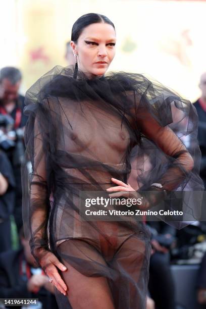 Mariacarla Boscono attends the "White Noise" and opening ceremony red carpet at the 79th Venice International Film Festival on August 31, 2022 in...