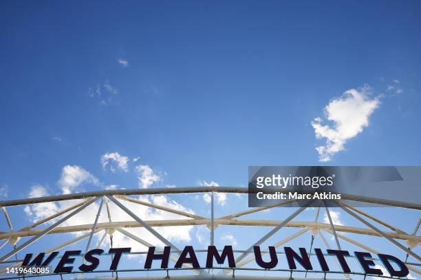 General view outside the stadium prior to the Premier League match between West Ham United and Tottenham Hotspur at London Stadium on August 31, 2022...