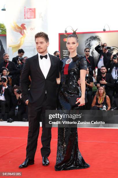 Dylan Sprouse and Barbara Palvin attend the "White Noise" and opening ceremony red carpet at the 79th Venice International Film Festival on August...