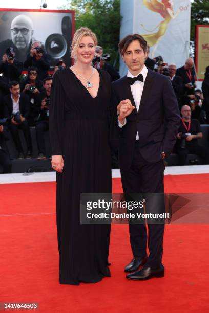 Greta Gerwig and director Noah Baumbach attend the "White Noise" and opening ceremony red carpet at the 79th Venice International Film Festival on...
