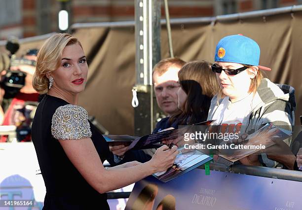 Actress Kate Winslet attends the "Titanic 3D" World premiere at the Royal Albert Hall on March 27, 2012 in London, England.