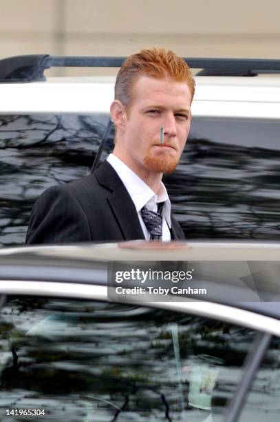 Redmond O'Neal leaves court after a successful progress report on March 27, 2012 in Los Angeles, California. Judge Keith Schwartz commended O'Neal...