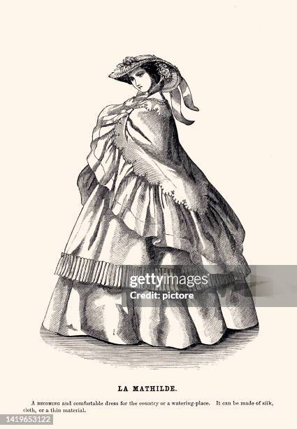 stockillustraties, clipart, cartoons en iconen met la mathilde : mid 19th century fashion (xxxl with many details) - petticoat