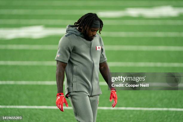 Ronald Jones II of the Tampa Bay Buccaneers walks the field prior to an NFL game against the New York Giants on November 02 in East Rutherford, N.J.