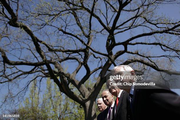 Senate Judiciary Committee Chairman Patrick Leahy , Sen. Charles Schumer , Sen. Tom Harkin and Sen. Jack Reed hold a news conference outside the U.S....