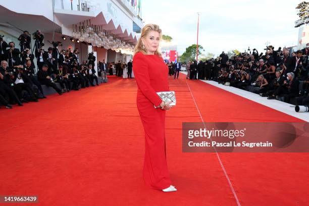 Catherine Deneuve attends the "White Noise" and opening ceremony red carpet at the 79th Venice International Film Festival on August 31, 2022 in...