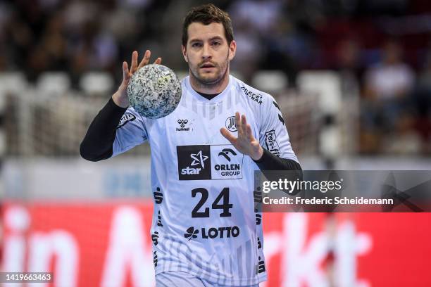 Miha Zarabec of Kiel during the PIXUM Super Cup 2022 match between SC Magdeburg v THW Kiel at PSD Bank Dome on August 31, 2022 in Duesseldorf,...