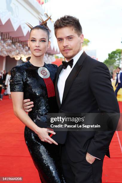 Barbara Palvin and Dylan Sprouse attend the "White Noise" and opening ceremony red carpet at the 79th Venice International Film Festival on August...