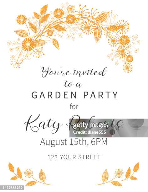 wildflower garden party invitation in flat color - wedding invitation stock illustrations