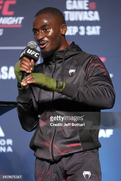 William Gomis of France holds an open training session for fans and media during during the UFC fight night open workout event at La Salle Wagram on...
