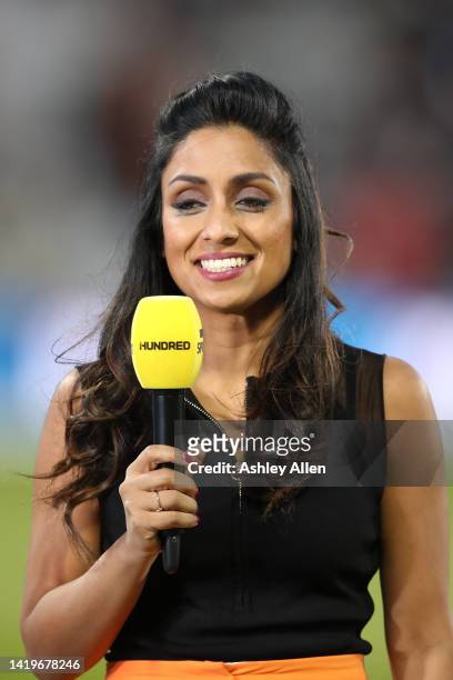 S Isa Guha during The Hundred match between Manchester Originals Men and Oval Invincibles Men at Emirates Old Trafford on August 31, 2022 in...