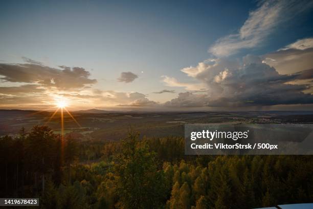 scenic view of landscape against sky during sunset,czech republic - czech republic landscape stock pictures, royalty-free photos & images