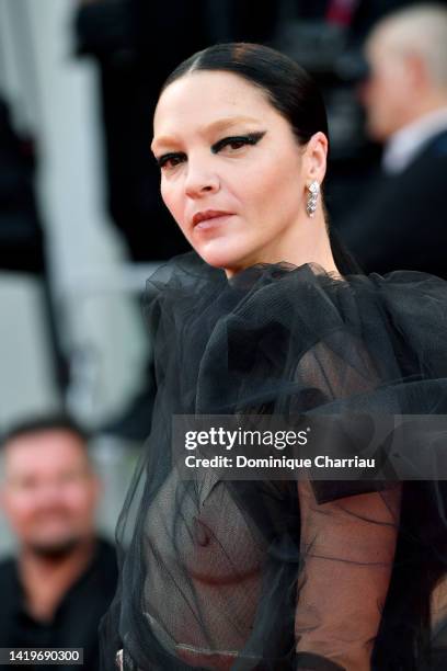 Mariacarla Boscono attends the "White Noise" and opening ceremony red carpet at the 79th Venice International Film Festival on August 31, 2022 in...