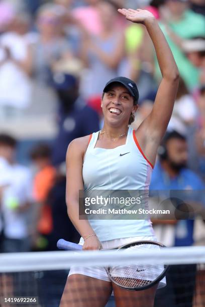 Madison Keys of the United States celebrates after defeating Camila Giorgi of Italy in their Women's Singles Second Round match on Day Three of the...