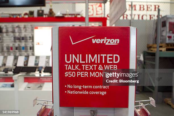 Verizon Communications Inc. Store stands inside a BJ's Wholesale Club Inc. Store in Falls Church, Virginia, U.S., on Tuesday, March 27, 2012. The...