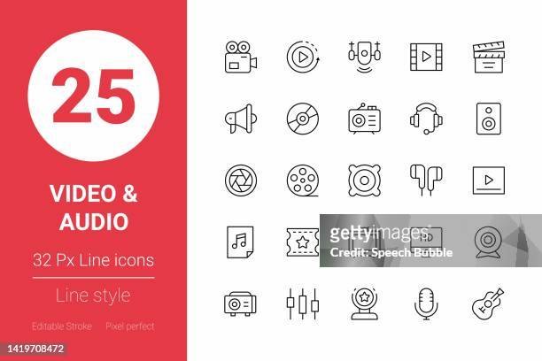 stockillustraties, clipart, cartoons en iconen met video and audio thin line icons. editable stroke. pixel perfect. for mobile and web. - multimedia