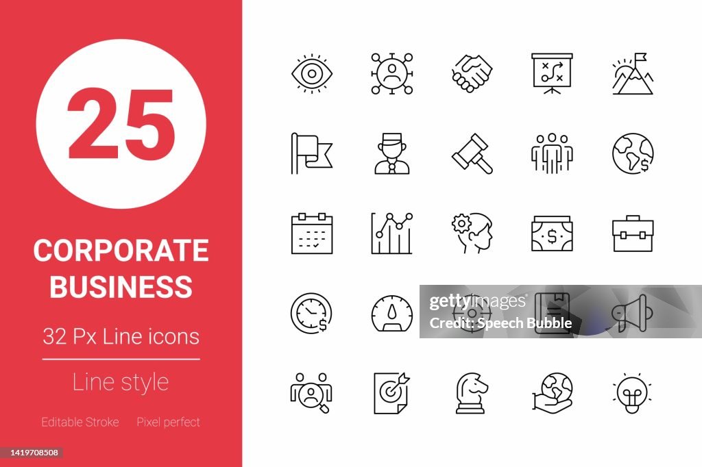 Corporate Business Thin Line Icons. Editable Stroke. Pixel Perfect. For Mobile and Web.