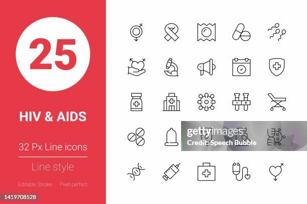 stockillustraties, clipart, cartoons en iconen met hiv and aids thin line icons. editable stroke. pixel perfect. for mobile and web. - aids