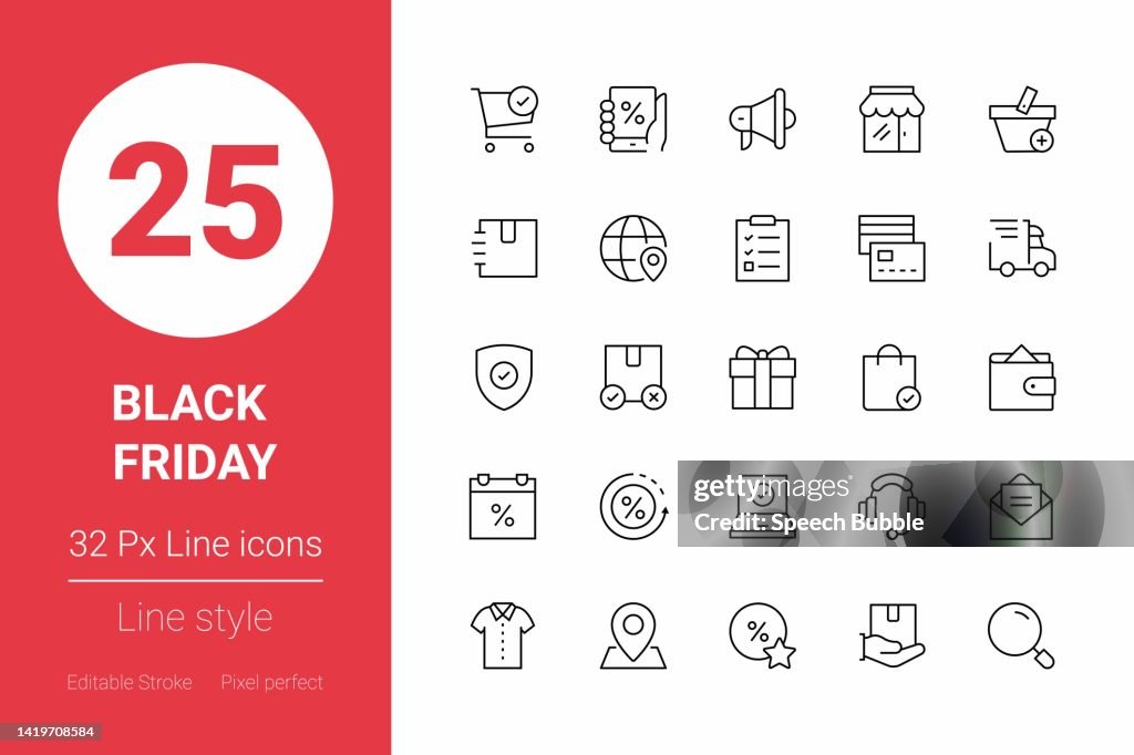 Black Friday Thin Line Icons. Editable Stroke. Pixel Perfect. For Mobile and Web.