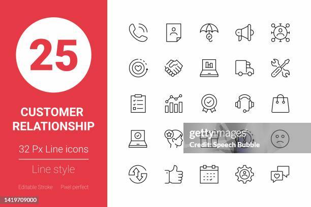 customer relationship thin line icons. editable stroke. pixel perfect. for mobile and web. - technical issues stock illustrations