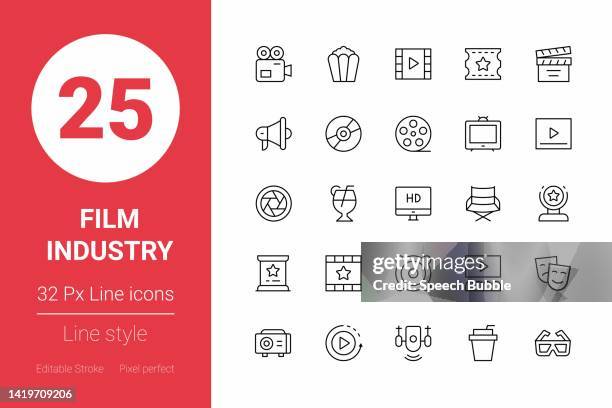 stockillustraties, clipart, cartoons en iconen met film industry thin line icons. editable stroke. pixel perfect. for mobile and web. - filmen